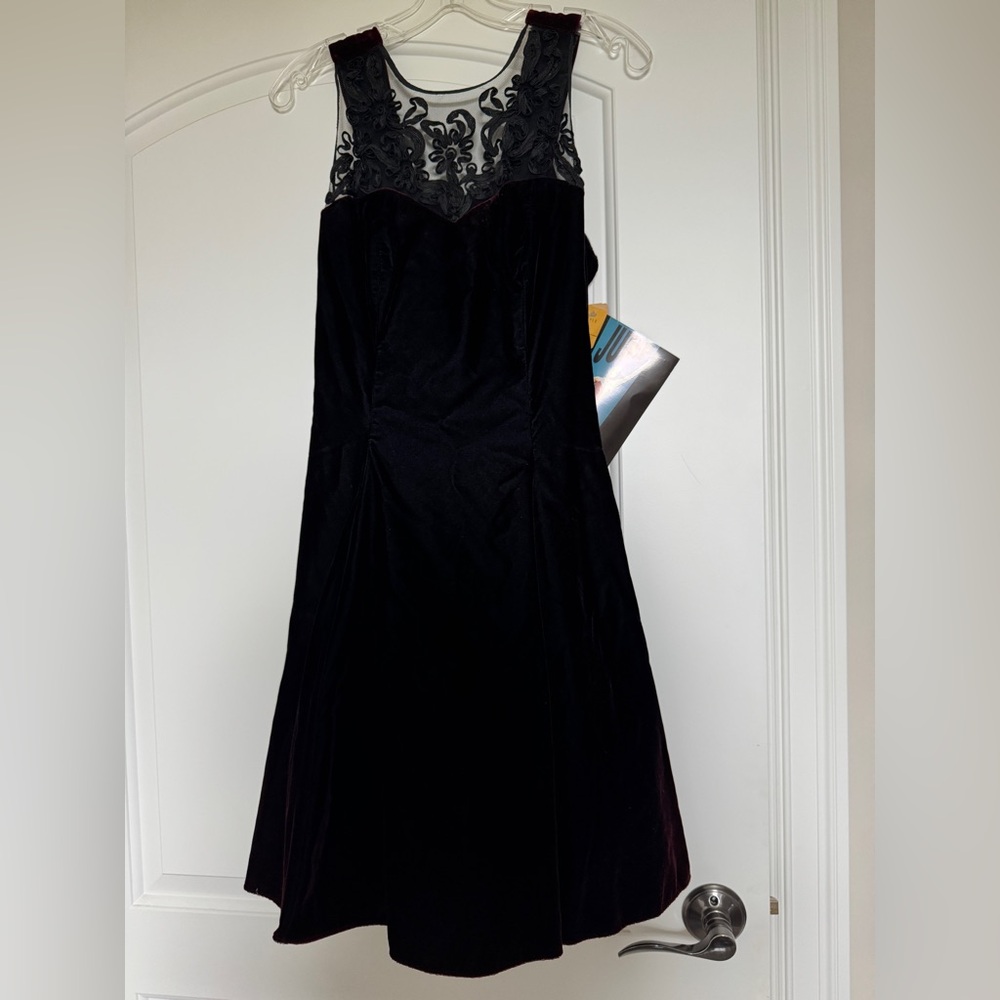 Elegant Black/ Burgundy Dress with Sheer Embroidered Bodice